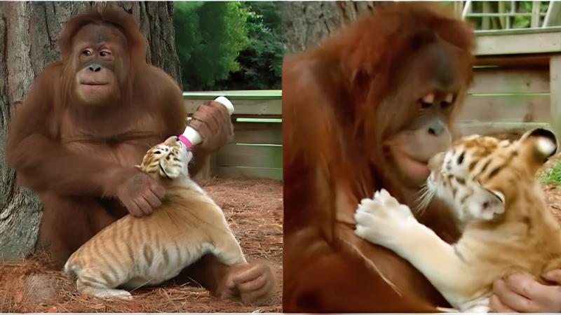 A Tale of Unlikely Harmony: The Endearing Friendship Between an Orangutan and a Tiger Cub