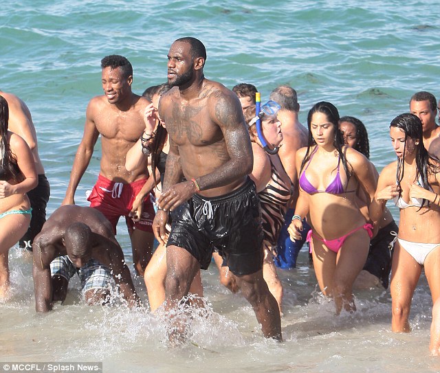 Water gang: LeBron and his buddies all left the ocean together