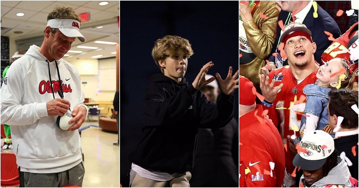 Ole Miss Rebels head coach Lane Kiffin and his son