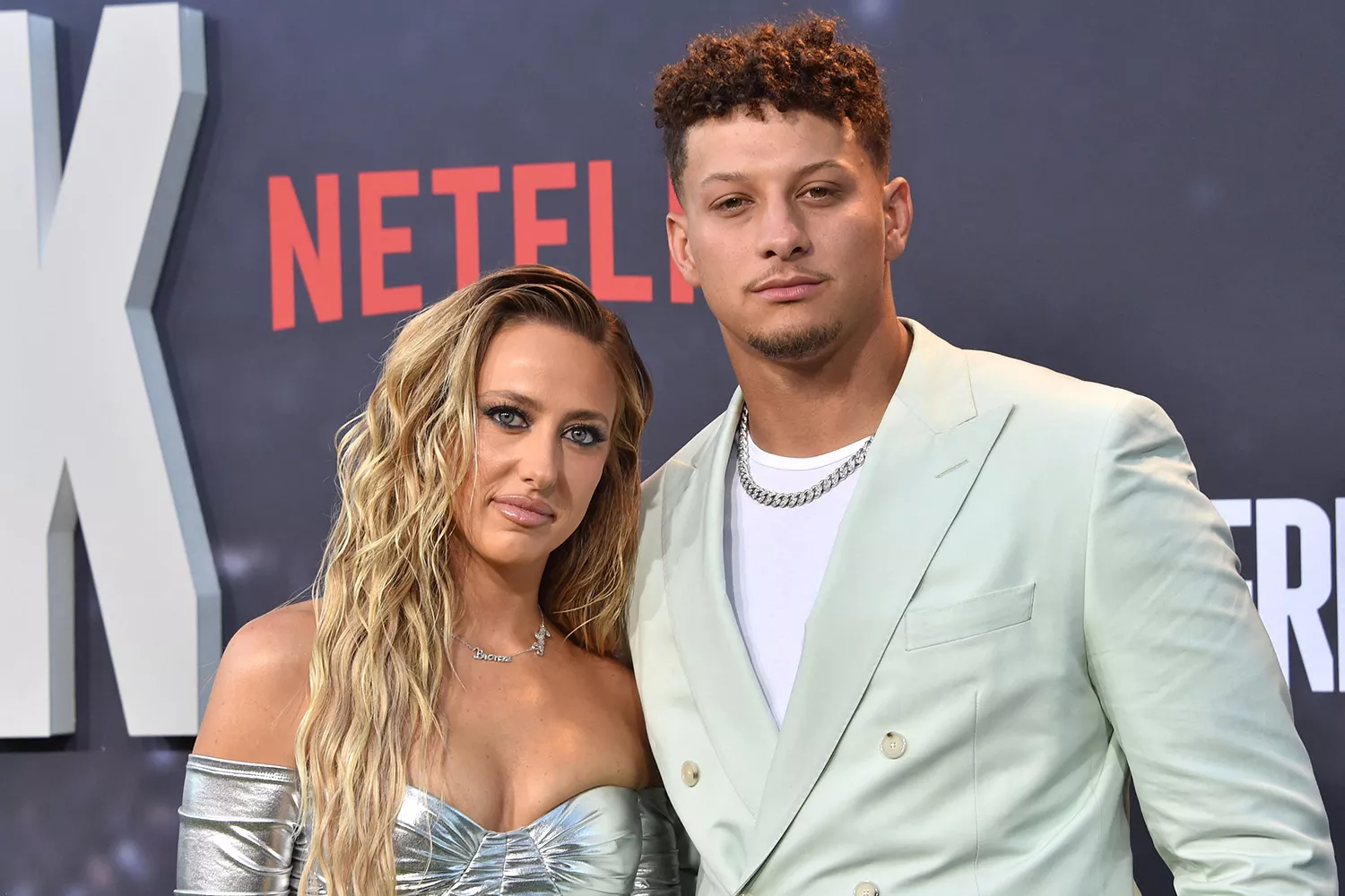 Patrick Mahomes and his wife Brittany Mahomes arrive for the premiere of Netflix's docuseries "Quarterback"