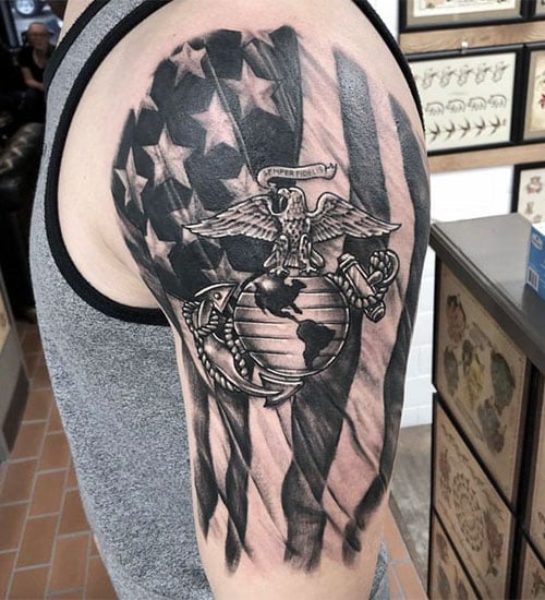 3D American Flag Shoulder Tattoo