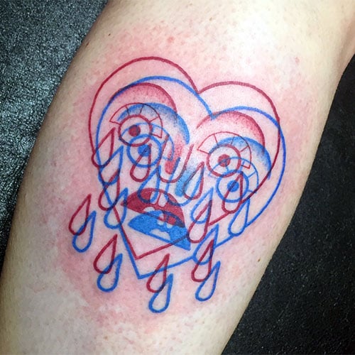 3D Blue and Red Heart Tattoo