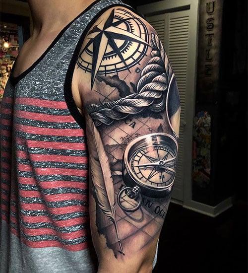 3D Compass Tattoo