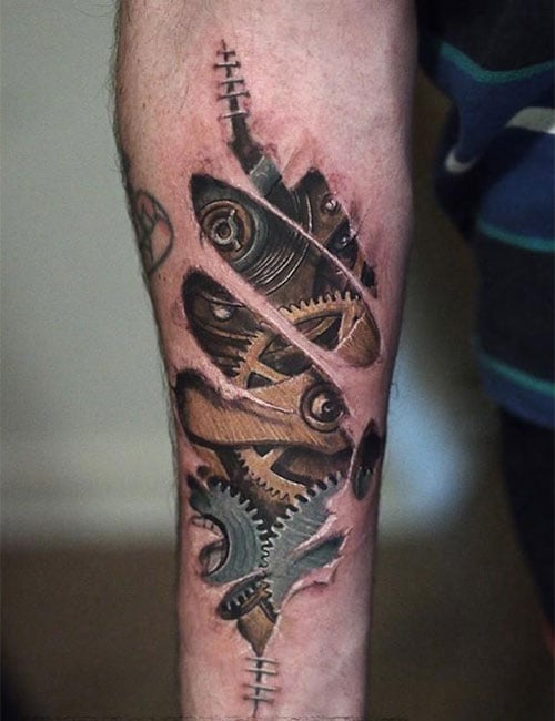 3D Gears Forearm Tattoo