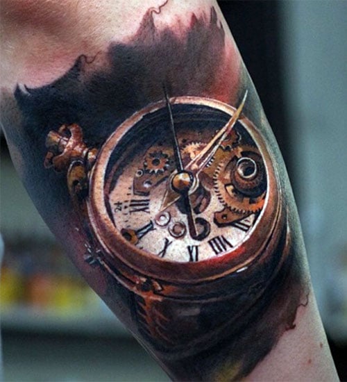 Amazing 3D Clock Tattoo