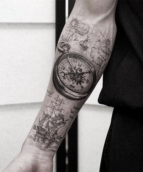 Awesome 3D Compass Tattoo