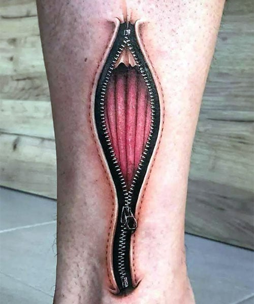 Awesome Zipper Skin 3D Leg Tattoo