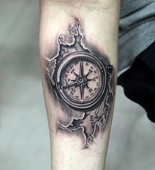 Cool 3D Compass Tattoo Designs