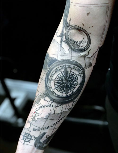 Cool 3D Compass Tattoo Ideas