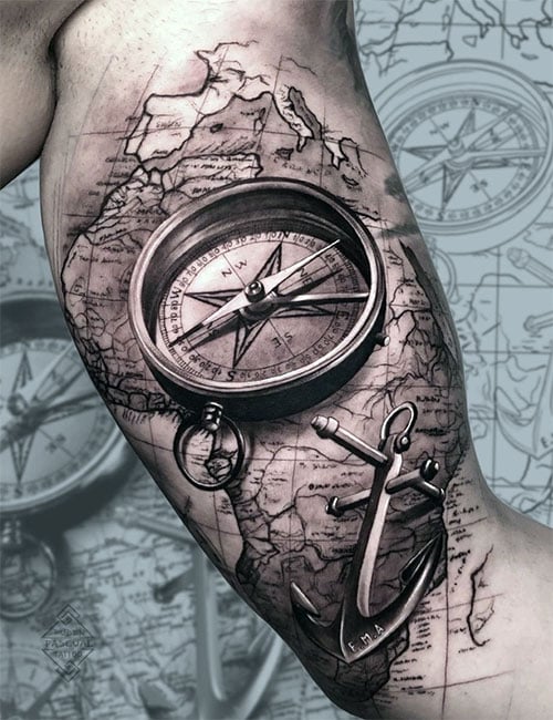 Cool 3D Compass Tattoo