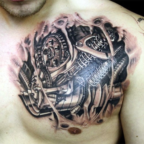 Creative 3D Chest Tattoo Designs