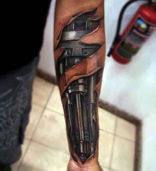 Masculine Biomechanical 3D Sleeve Tattoo