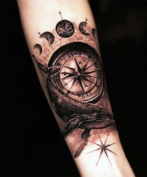 Meaningful 3D Compass Tattoo