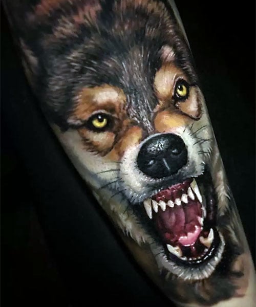 Realistic 3D Wolf Tattoo