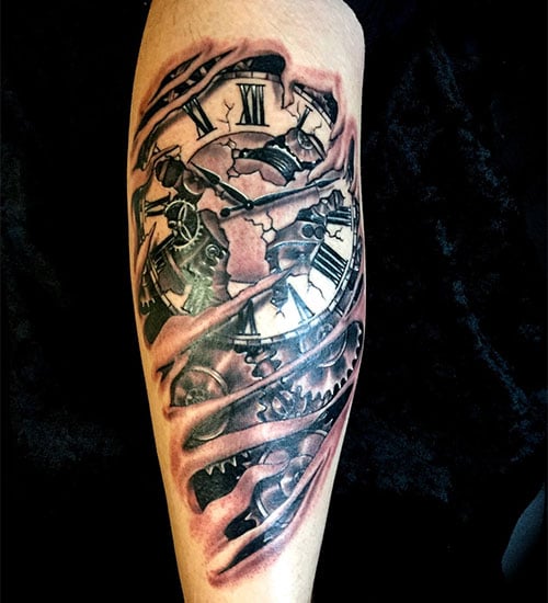 Stunning 3D Clock Tattoo