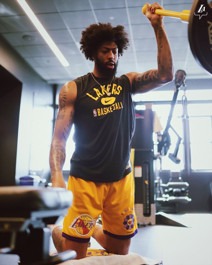 During the offseason, the Lakers took pics of a bulked Davis who was seen working out and lifting weights in the gym