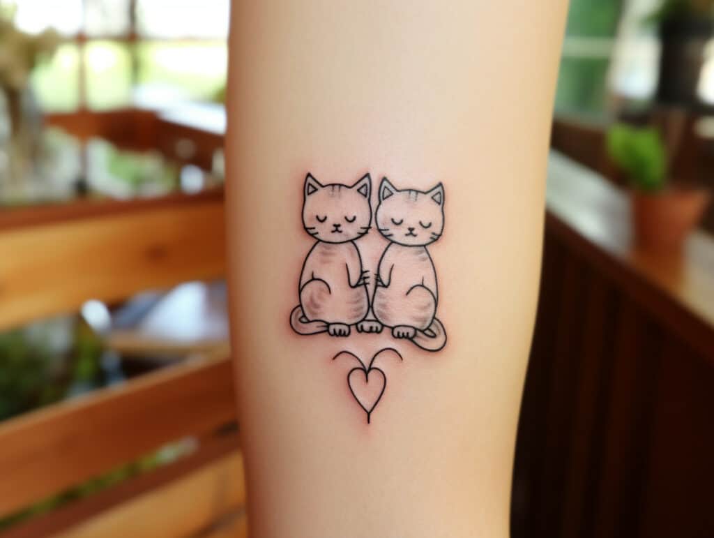 two cats tattoo outline