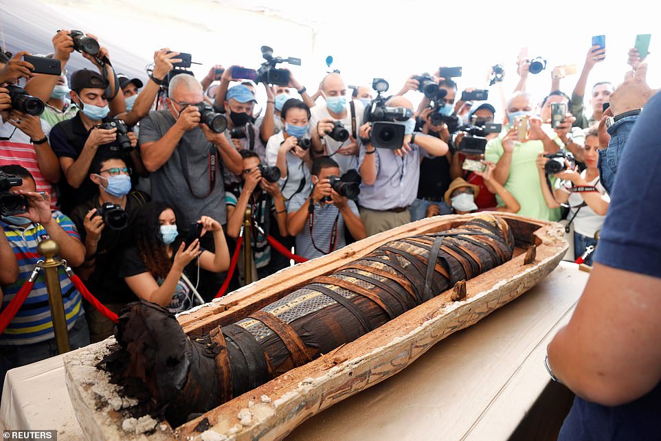 The majority of the coffins found so far have contained mummified remains (pictured) of priests, top officials and elites