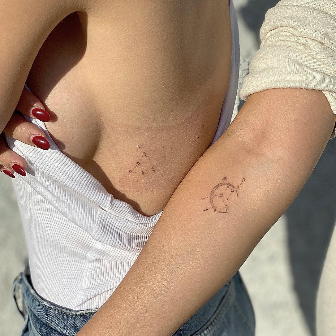 Capricorn and Virgo constellations tattoo