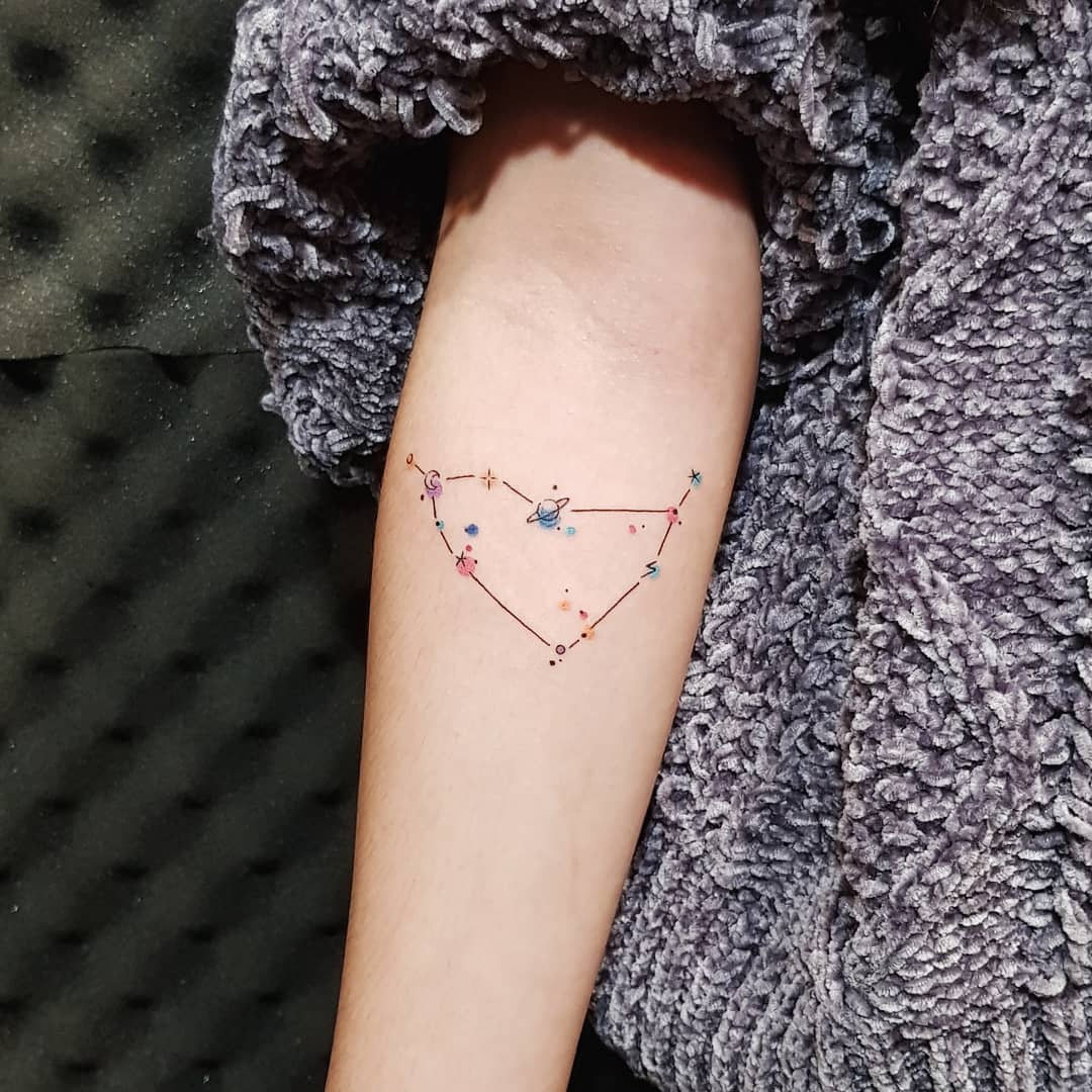 Capricorn constellation tattoo located on the inner forearm