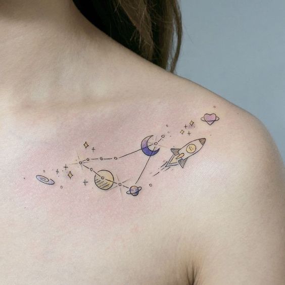 Capricorn constellation and galaxy tattoo on the shoulder