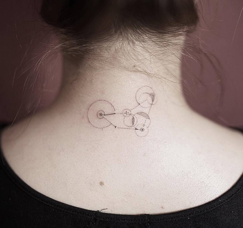 Capricorn constellation tattoo located on the nape