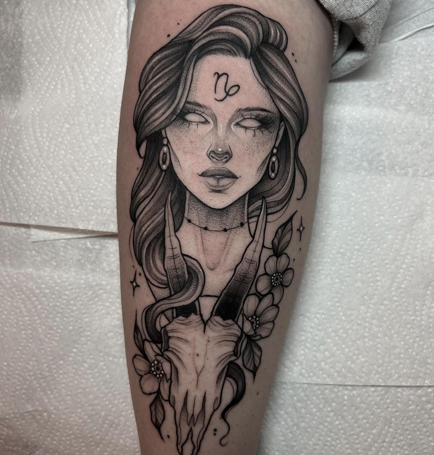 Capricorn Goddess tattoo located on the inner forearm