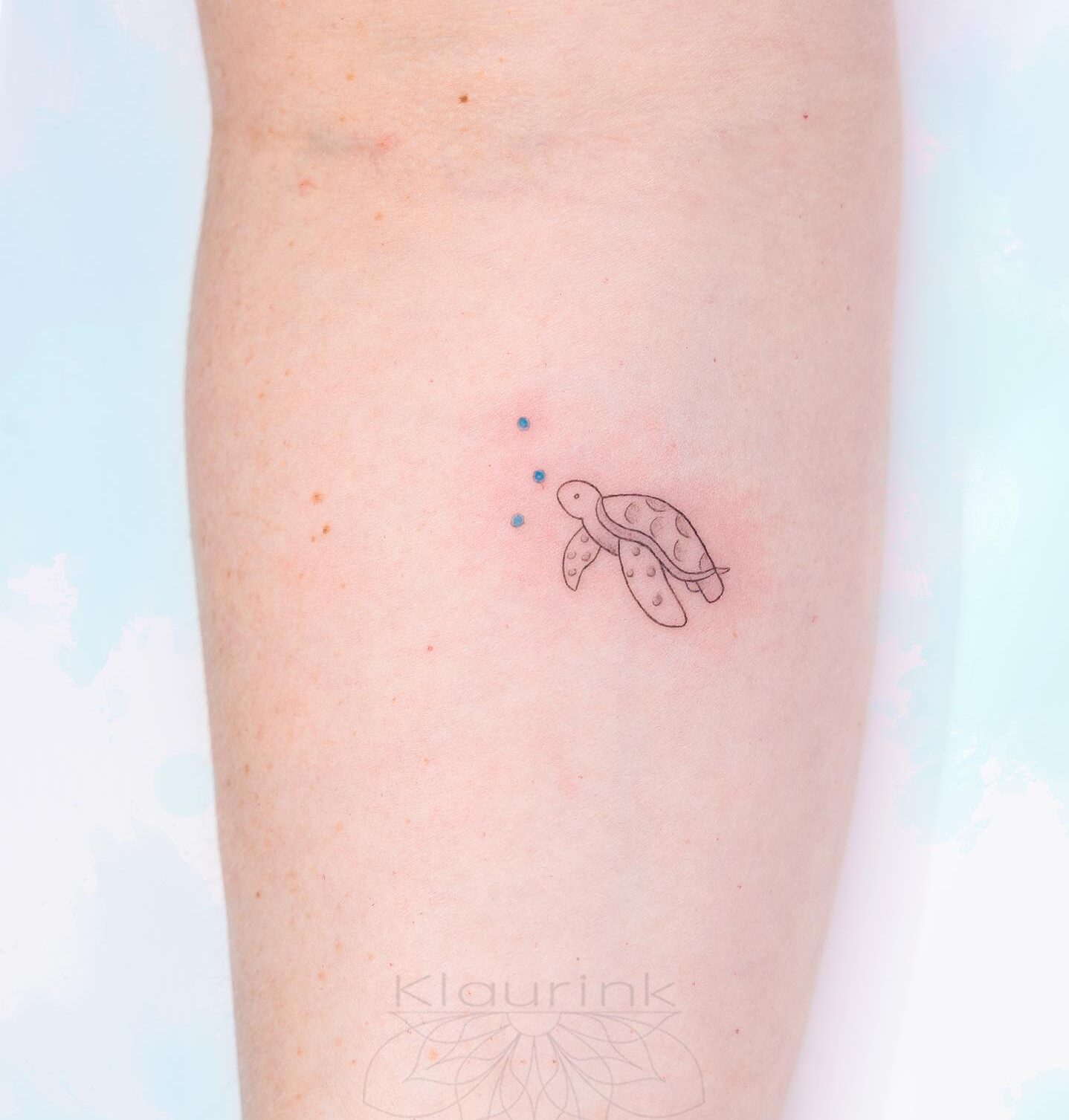 Minimalist turtle tattoo on the inner forearm