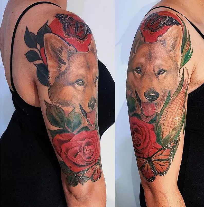 memorial rose tatoo on arm