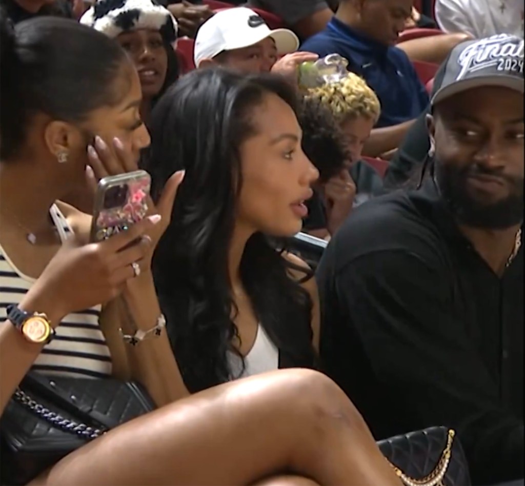 Jaylen Brown conversed with girlfriend Kysre Gondrezick during a Summer League game between the Celtics and Lakers.