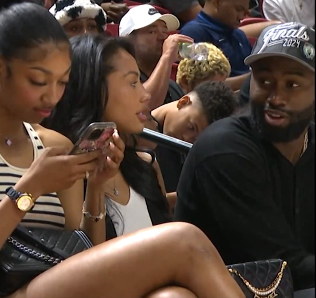 Jaylen Brown conversed with girlfriend Kysre Gondrezick during a Summer League game between the Celtics and Lakers.