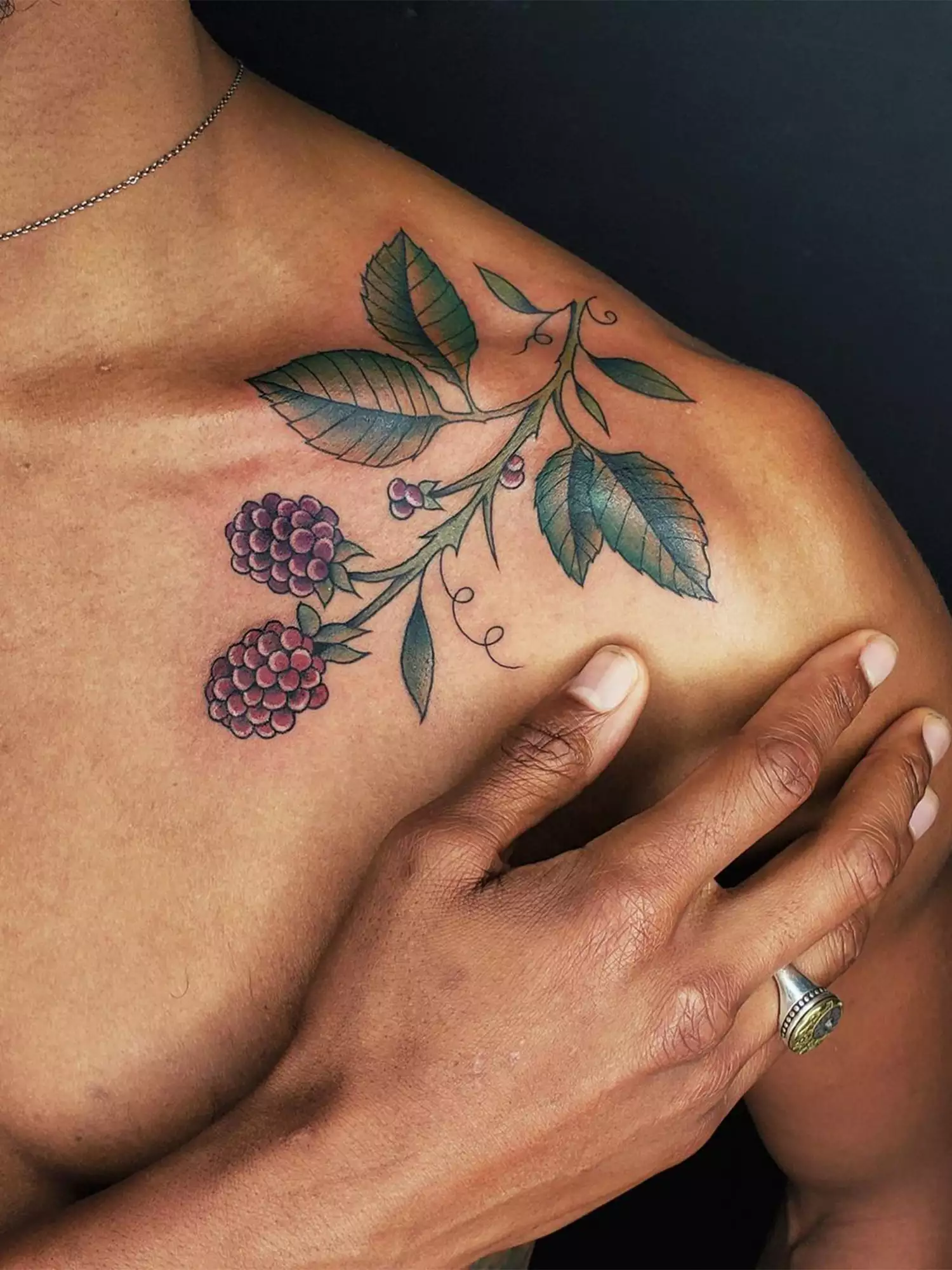 berry tatto on shoulder