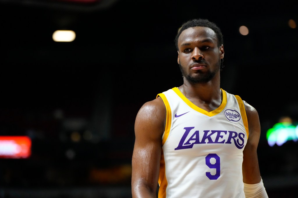 Bronny James during the Lakers' loss to the Celtics in a Summer League game on July 15, 2024.