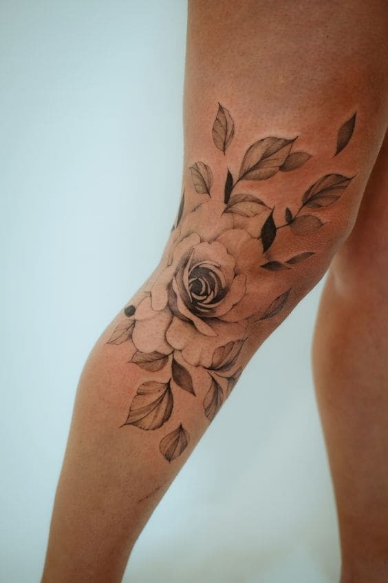 Charming Floral Tattoos On Leg 3