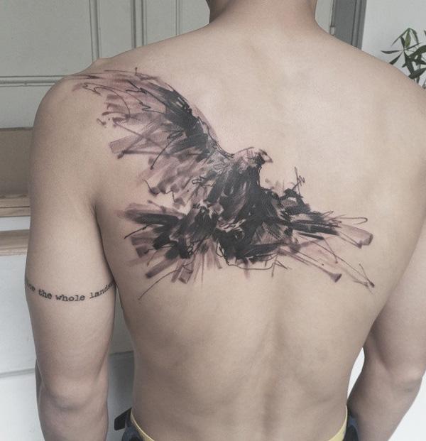 Chinese ink painting style bird tattoo