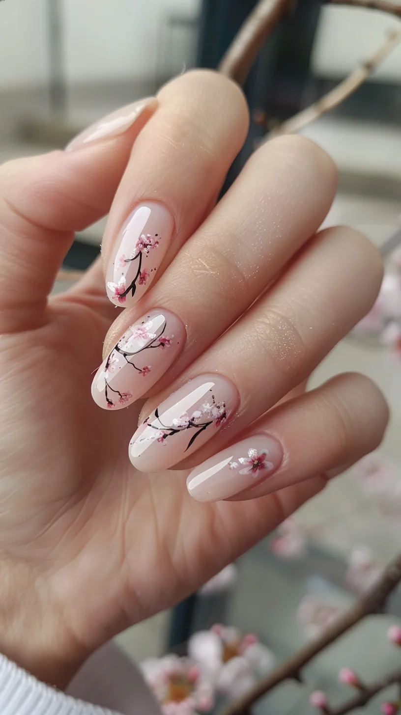 design that captures the essence of spring through cherry blossoms.