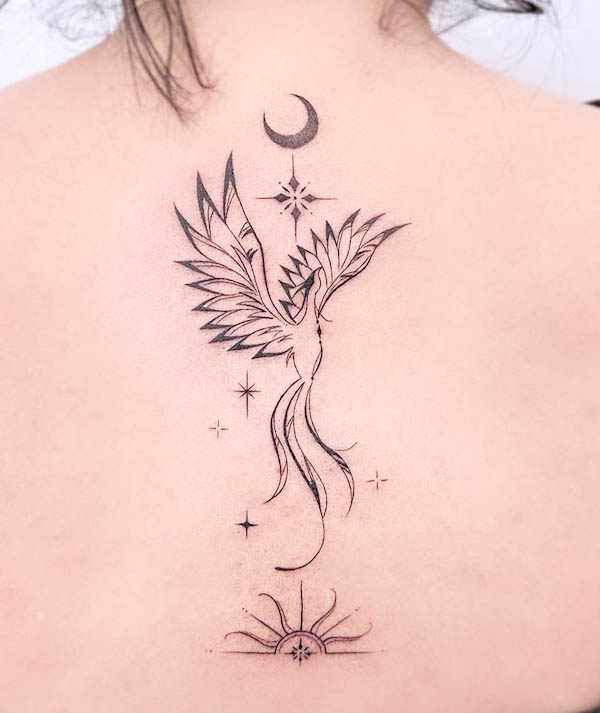 Phoenix back tattoo by @e.hyang_.tattoo