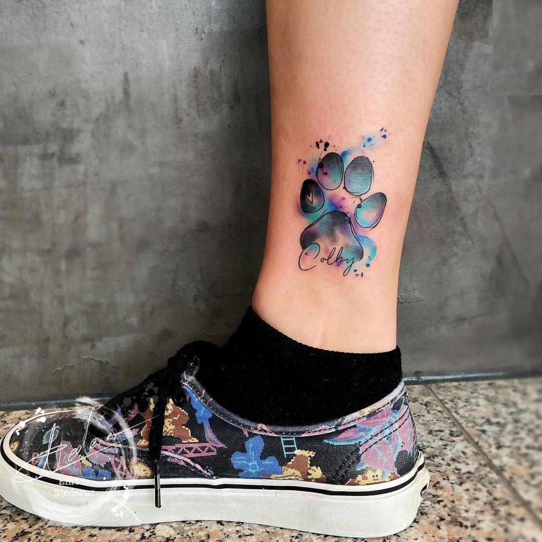 Watercolor Paw Print Tattoo