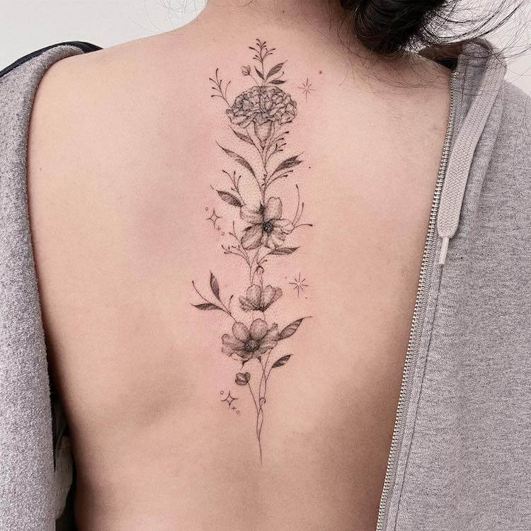 Floral Spine Tattoo