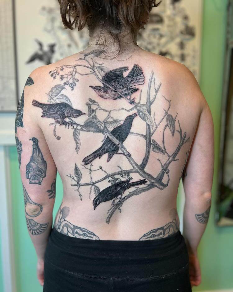 Audubon Grackle Back Tattoo