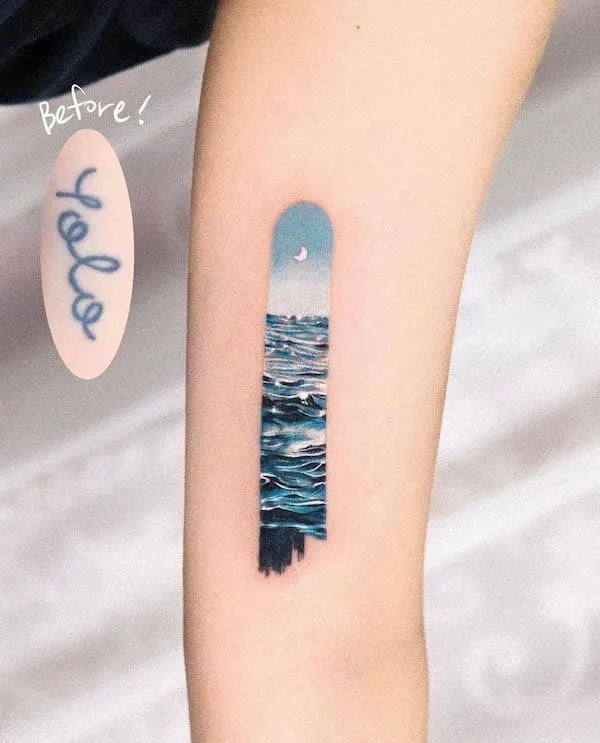 Ocean cover up tattoo by @tattooist_mul