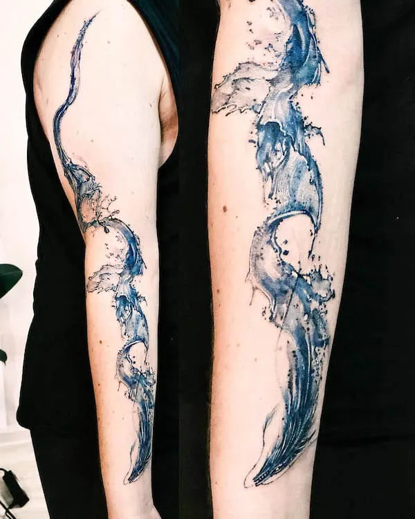 Matching water full sleeve tattoos by