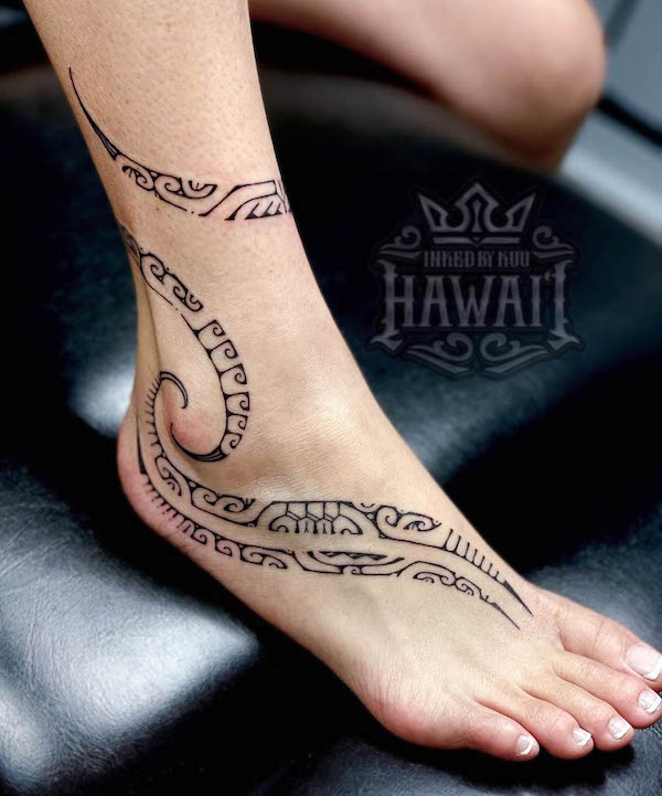 Tribal foot tattoo for women by @inkedbykuu