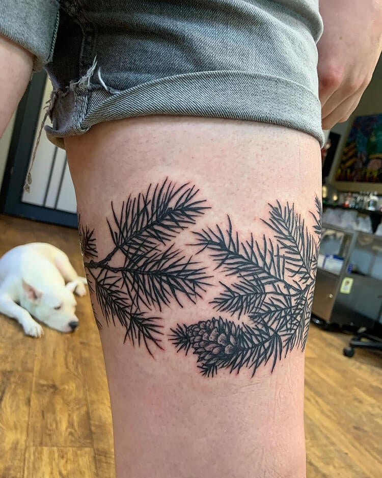 pinecone leg tattoo