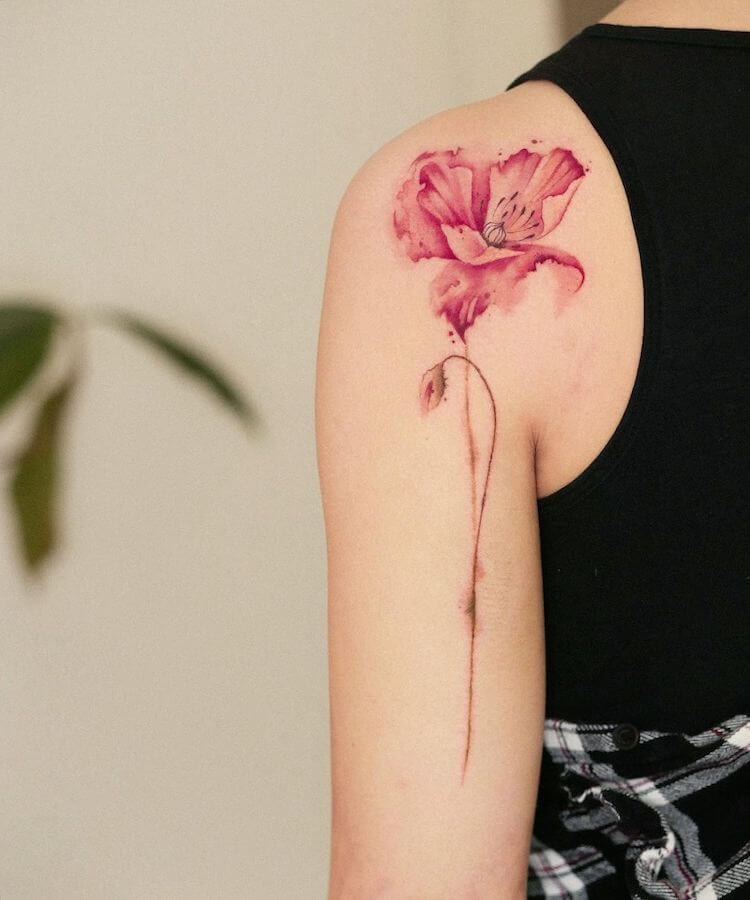 watercolor poppy tattoo