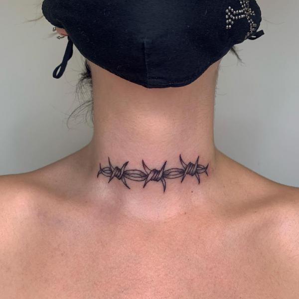 Barbed wire neck tattoo