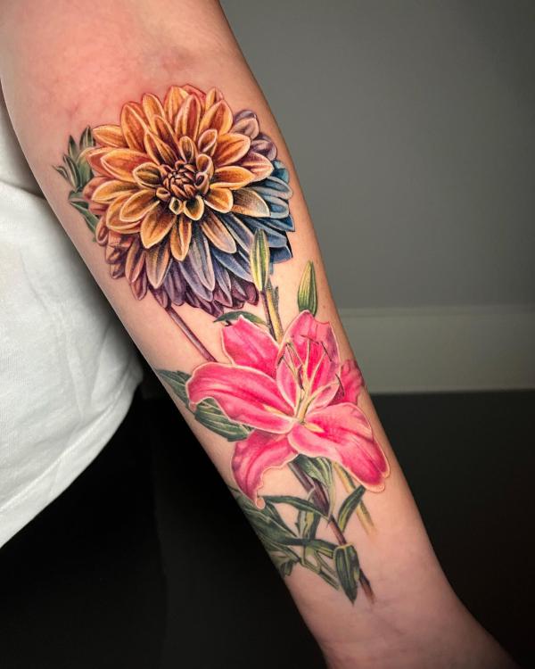 Dahlia and lily tattoo