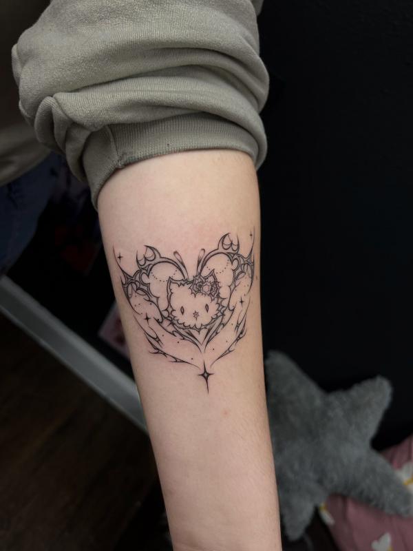 Hello Kitty cyber sigilism heart tattoo