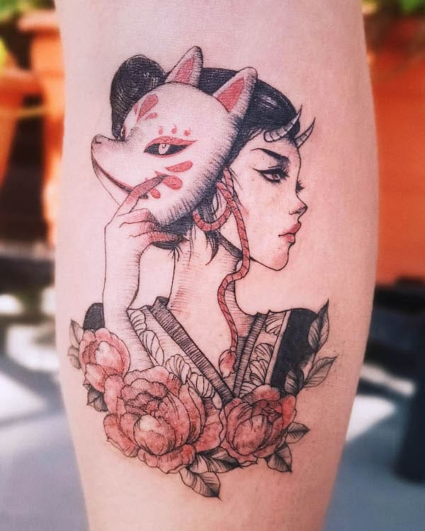 Kitsune fox girl tattoo by @peipokes