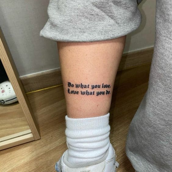 Lettering Woman Leg Tattoos 5